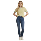 Women's Tres Bien Cloudy Knit Colorblock Ringer Short Sleeve Round Neck Top T-42356