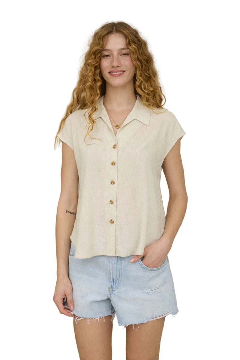 Women's Blu Pepper Collared Button Down Short Sleeve Linen Shirt CR2970