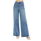 Women's Risen Tummy Control Elastic Band High Rise Wide Jeans PW21734