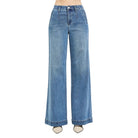 Women's Risen Tummy Control Elastic Band High Rise Wide Jeans PW21734