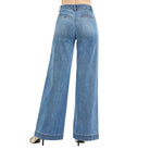Women's Risen Tummy Control Elastic Band High Rise Wide Jeans PW21734