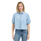 Women's Risen Light Denim Puff Short Sleeve Shirt RDJ9308