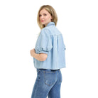 Women's Risen Light Denim Puff Short Sleeve Shirt RDJ9308
