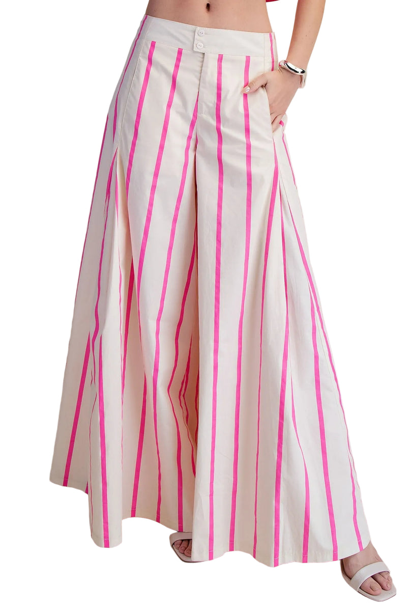 Women's Glam Hot Pink High Waist Wide-Leg Pop Color Stripe Pants P9126