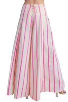 Women's Glam Hot Pink High Waist Wide-Leg Pop Color Stripe Pants P9126