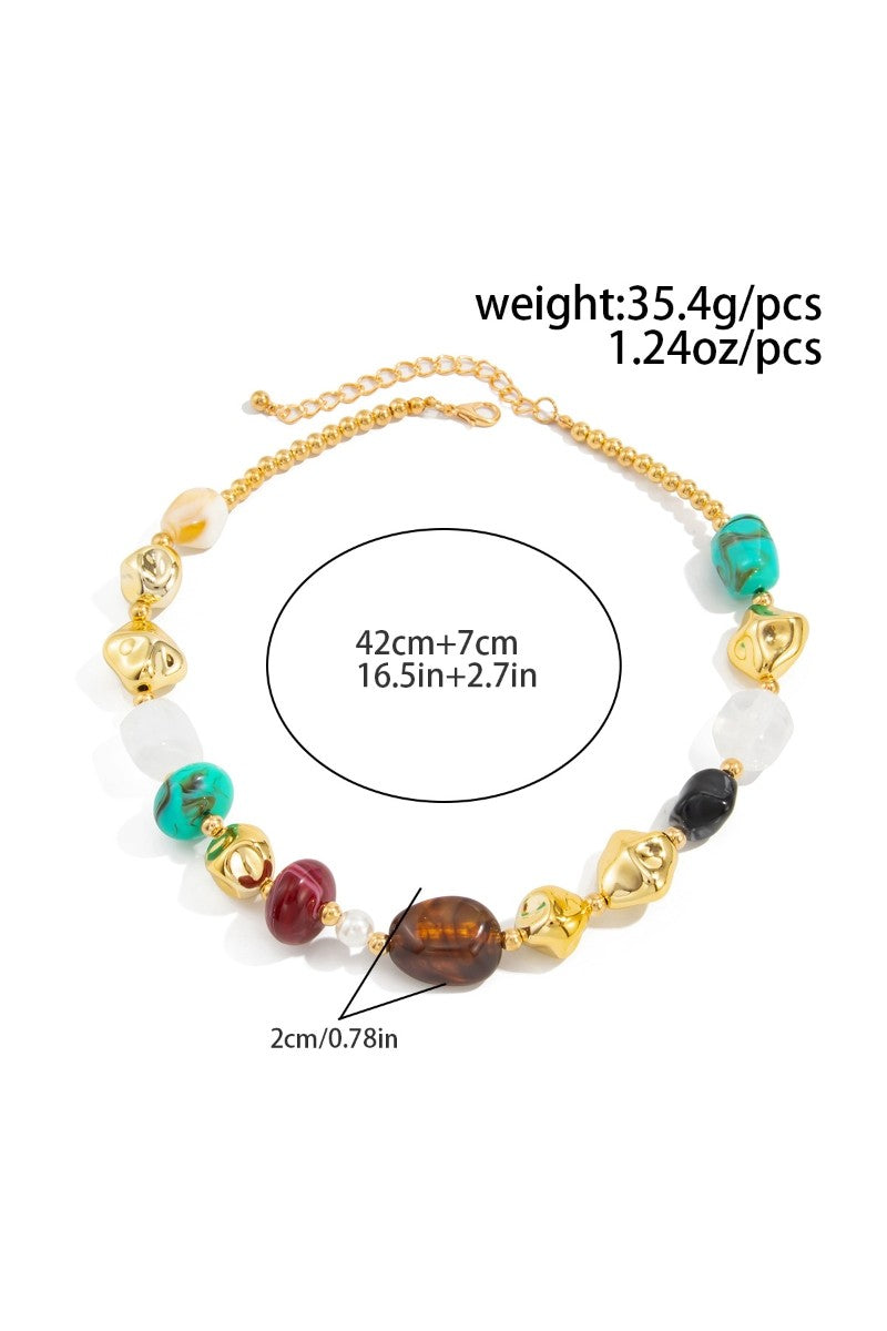 Women's Colorful Ombre Resin Irregular Bead Necklace with Gold Beads 