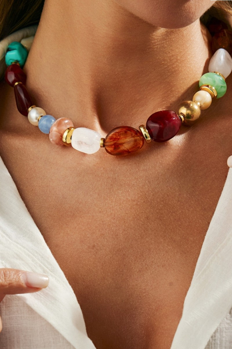 Women's Colorful Ombre Resin Irregular Bead Necklace 