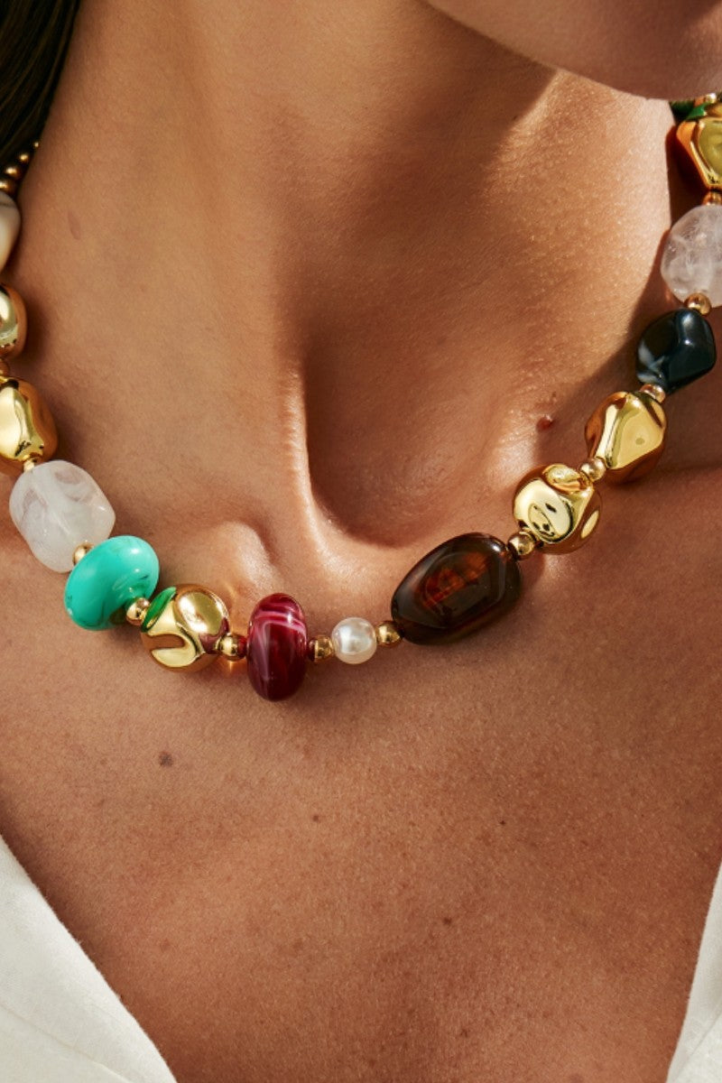 Women's Colorful Ombre Resin Irregular Bead Necklace with Gold Beads 
