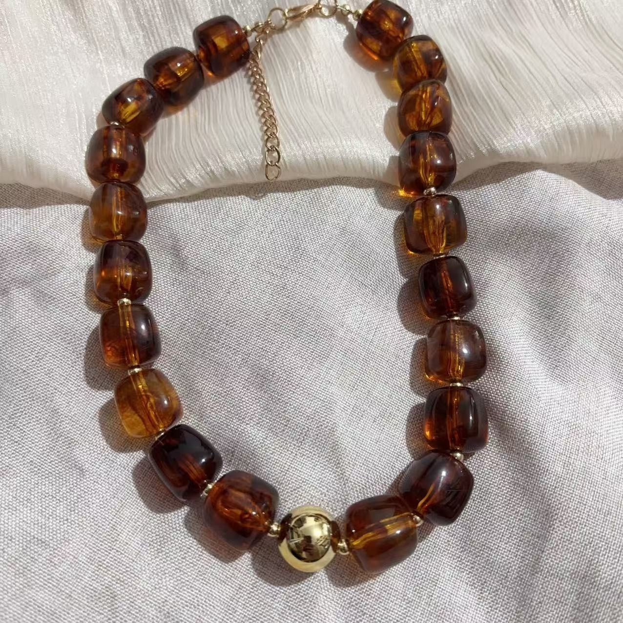 Women's Amber Resin Bead Necklace