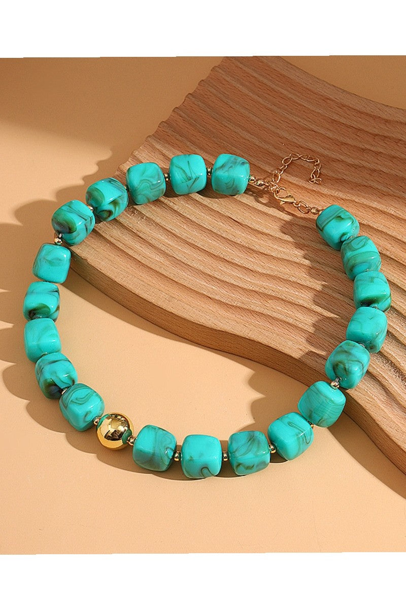 Women's Blue Resin Bead Necklace 
