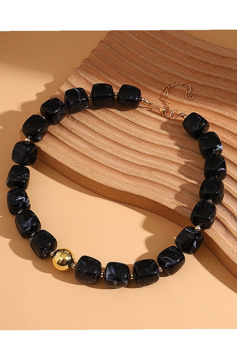 Women's Black Resin Bead Necklace 