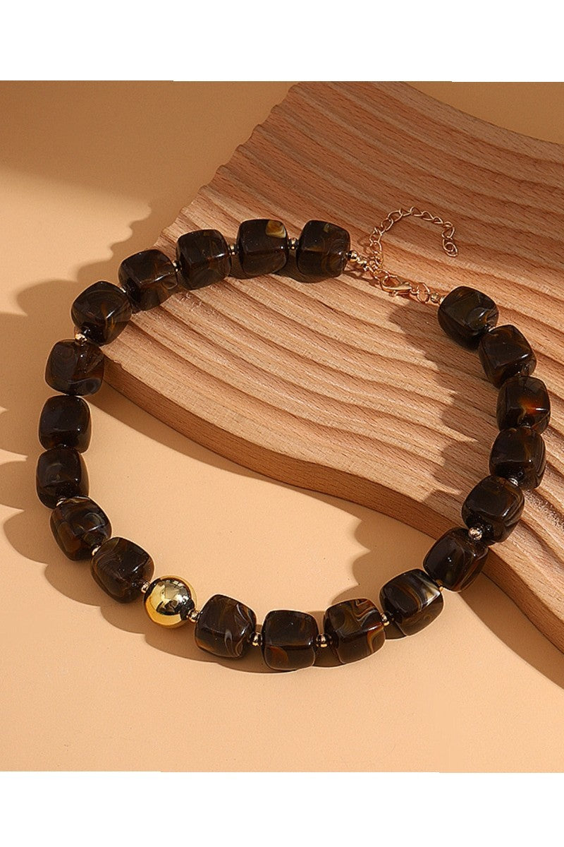 Women's Dark Brown Resin Bead Necklace