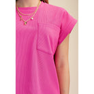 Women's Magenta Everyday Round Neck Short Sleeve Front Pocket Top T8131