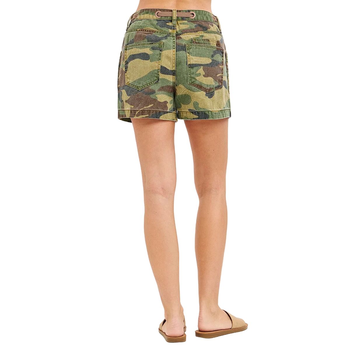 Women's Risen Camo Slouchy Print Patch Pocket Shorts RDS6603-CAM