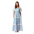 Women's Blue Floral Scallop Bodice Maxi Dress R30789D