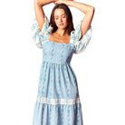 Women's Blue Floral Scallop Bodice Maxi Dress R30789D