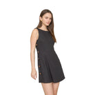 Women's Blu Pepper Black Side Bead Detail Sleeveless Linen Mini Dress TW2145