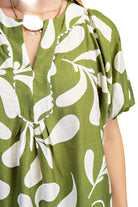 Women's Gigio Olive Or Black Mix Printed Slit Neck Top 