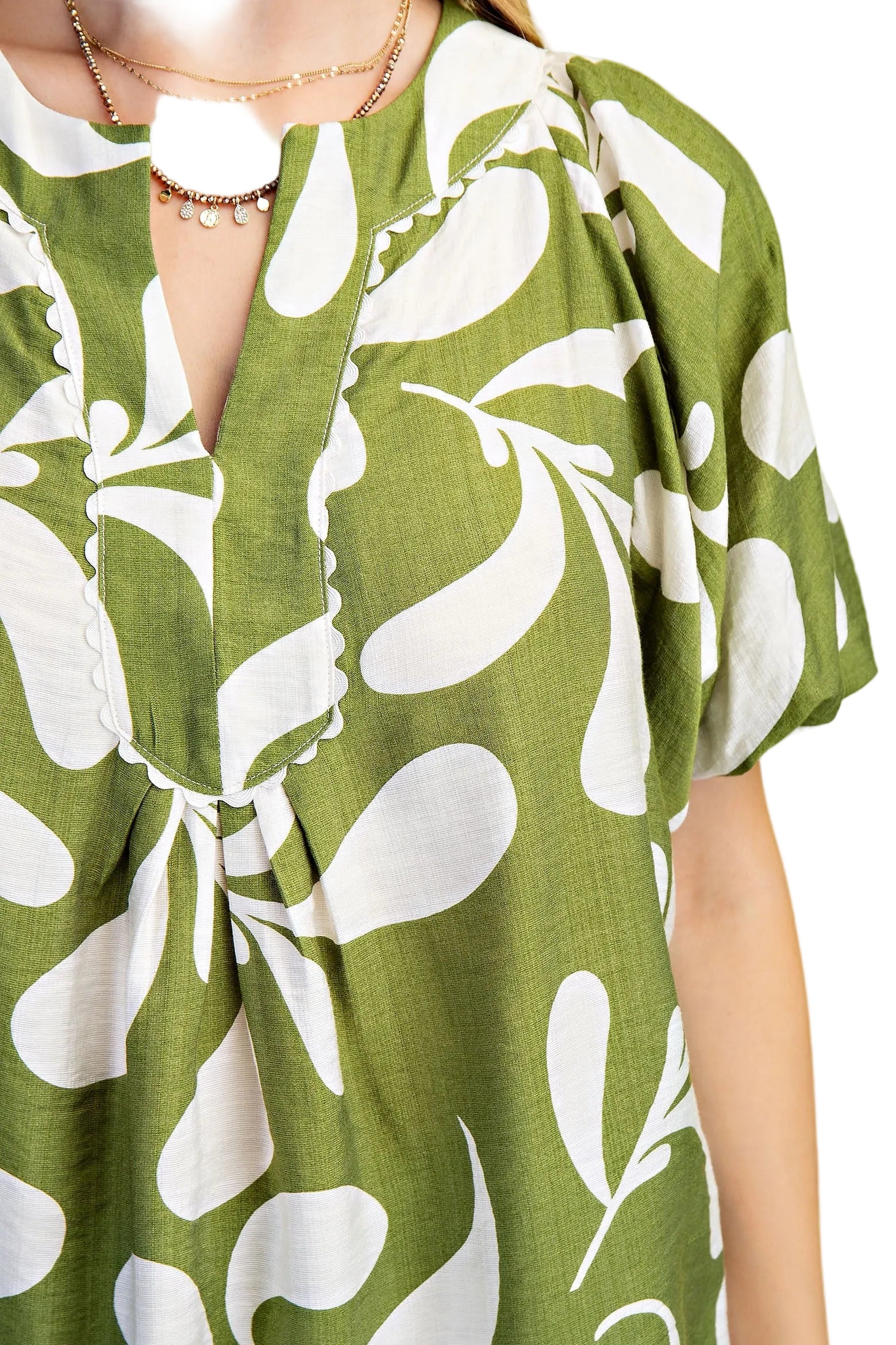 Women's Gigio Olive Or Black Mix Printed Slit Neck Top 