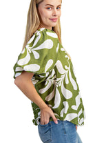 Women's Gigio Olive Or Black Mix Printed Slit Neck Top 