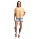 Women's Honey V-neck Pullover Top with Lace Trimmed Stripe Details TY1224
