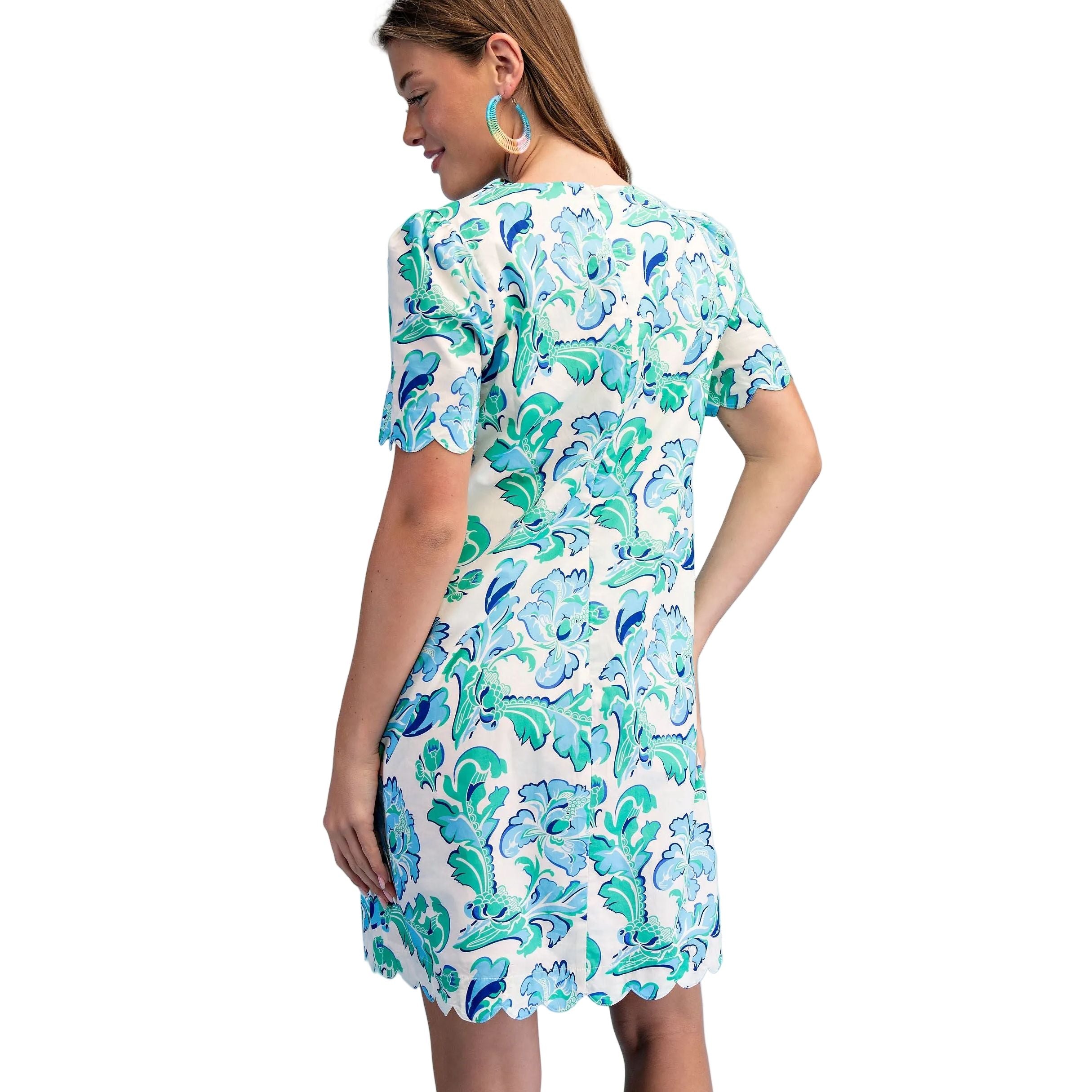 Women's Aqua Mix Printed Round Neck Mini Dress TY1228