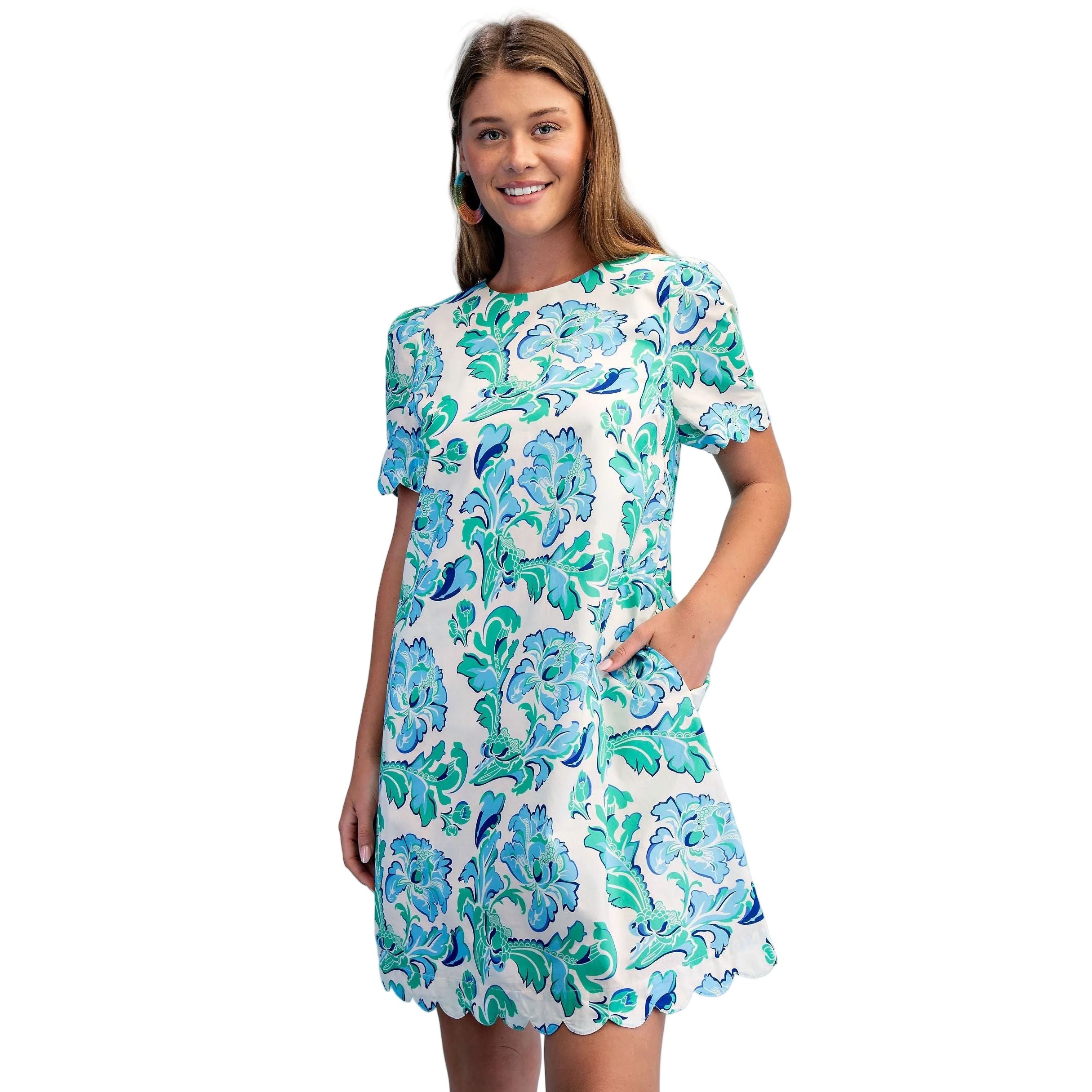 Women's Aqua Mix Printed Round Neck Mini Dress TY1228