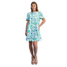 Women's Aqua Mix Printed Round Neck Mini Dress TY1228