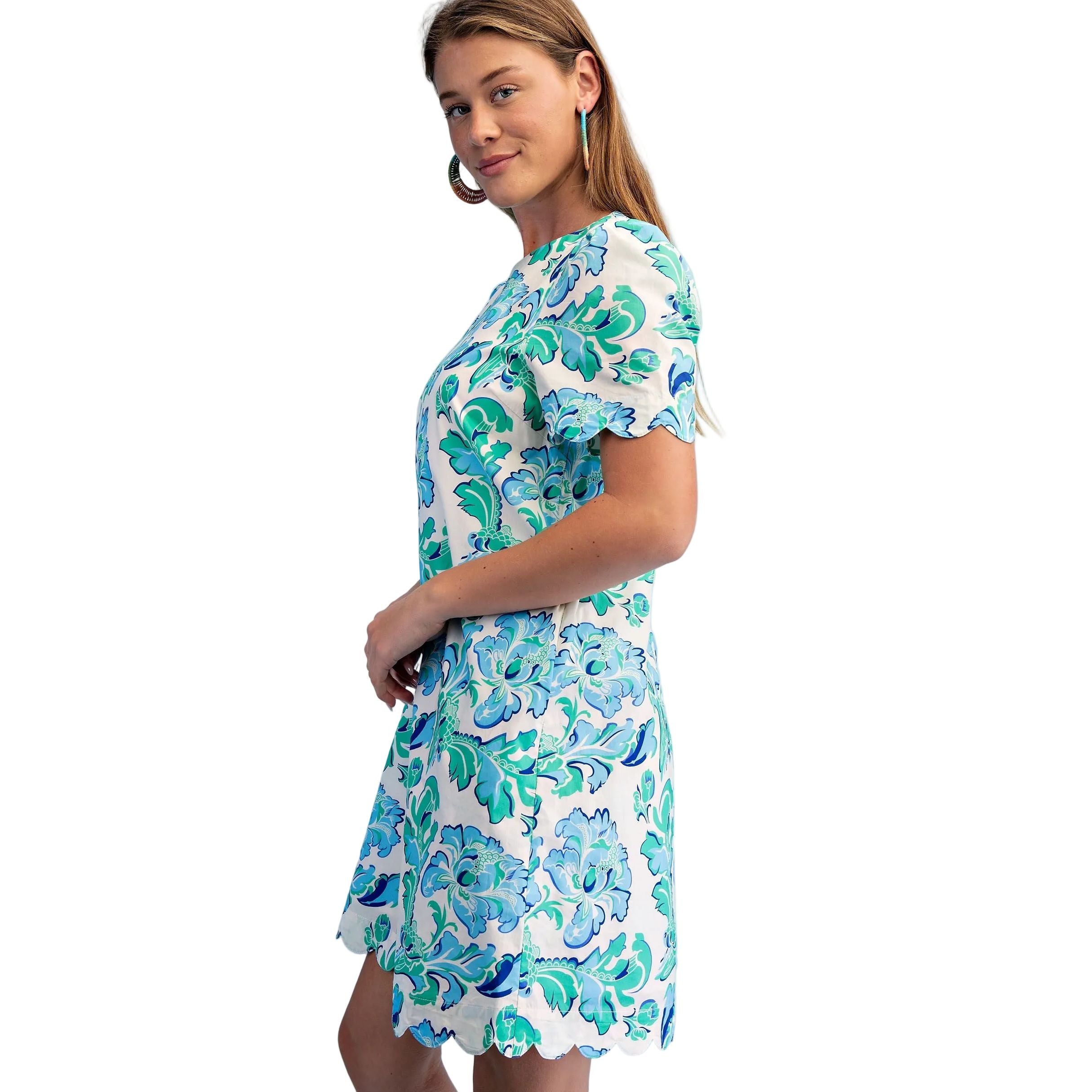 Women's Aqua Mix Printed Round Neck Mini Dress TY1228 L Women's Aqua Mix Printed Round Neck Mini Dress TY1228 L