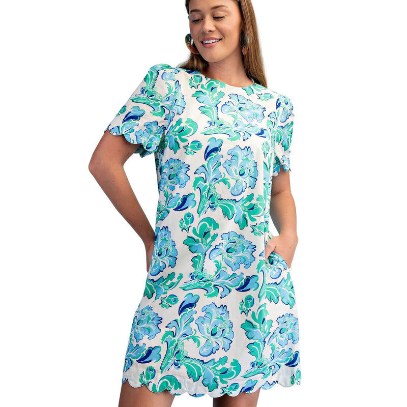 Women's Aqua Mix Printed Round Neck Mini Dress TY1228