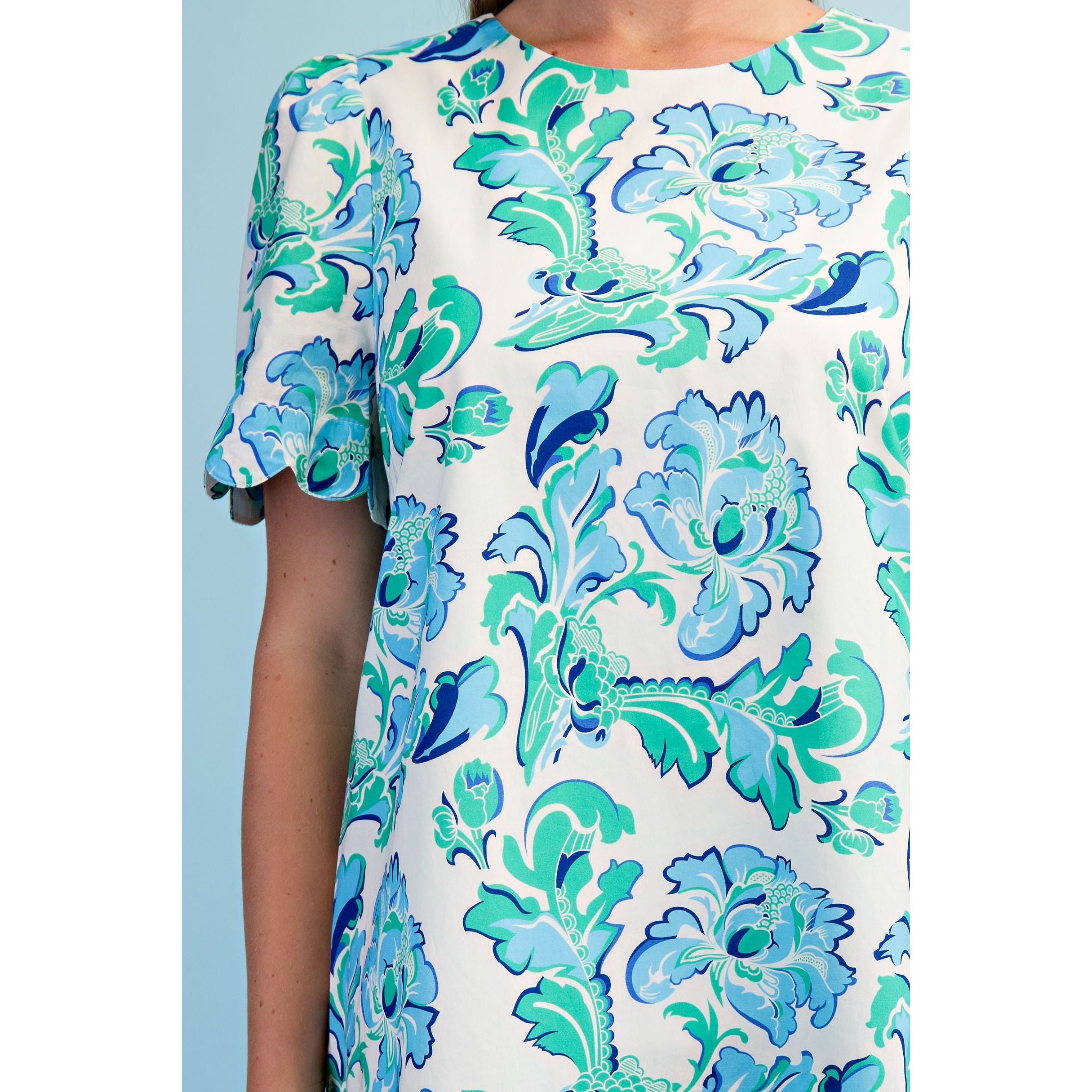 Women's Aqua Mix Printed Round Neck Mini Dress TY1228