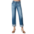 Women's Flying Monkey High Rise Medium Dark Wash Cuffed Slim Wide Jeans F5992