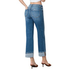 Women's Flying Monkey High Rise Medium Dark Wash Cuffed Slim Wide Jeans F5992