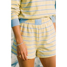 Women's Yellow and Baby Blue Striped Lounge Sweat Shorts A4777