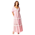 Women's Pink Vintage Rose Lace Panel Maxi Dress R30800D-01