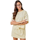 Women's Yellow and Baby Blue Striped Boxy Drop Shoulder Lounge Sweatshirt Top A4291-4