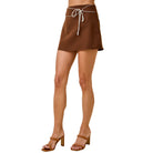 Women's Contrast Piping Mini Skirt with Overlay Panel and Tie Detail A4707