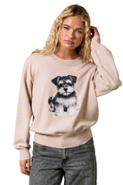Women's Beige 'Schnauzer' Long Sleeve Crew Neck Sweater 