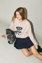 Women's Beige 'Schnauzer' Long Sleeve Crew Neck Sweater 