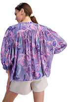 Women's Glam Purple Floral Print Button Down Blouse T8238
