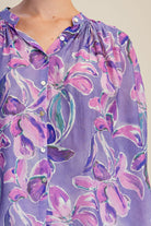 Women's Glam Purple Floral Print Button Down Blouse T8238