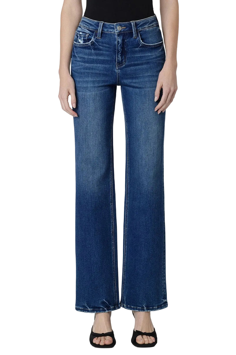 Loververt Women's Lush High Rise Full Length Dark Wash Slim Wide Jeans 
