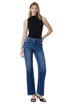 Loververt Women's Lush High Rise Full Length Dark Wash Slim Wide Jeans 