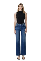 Loververt Women's Lush High Rise Full Length Dark Wash Slim Wide Jeans 