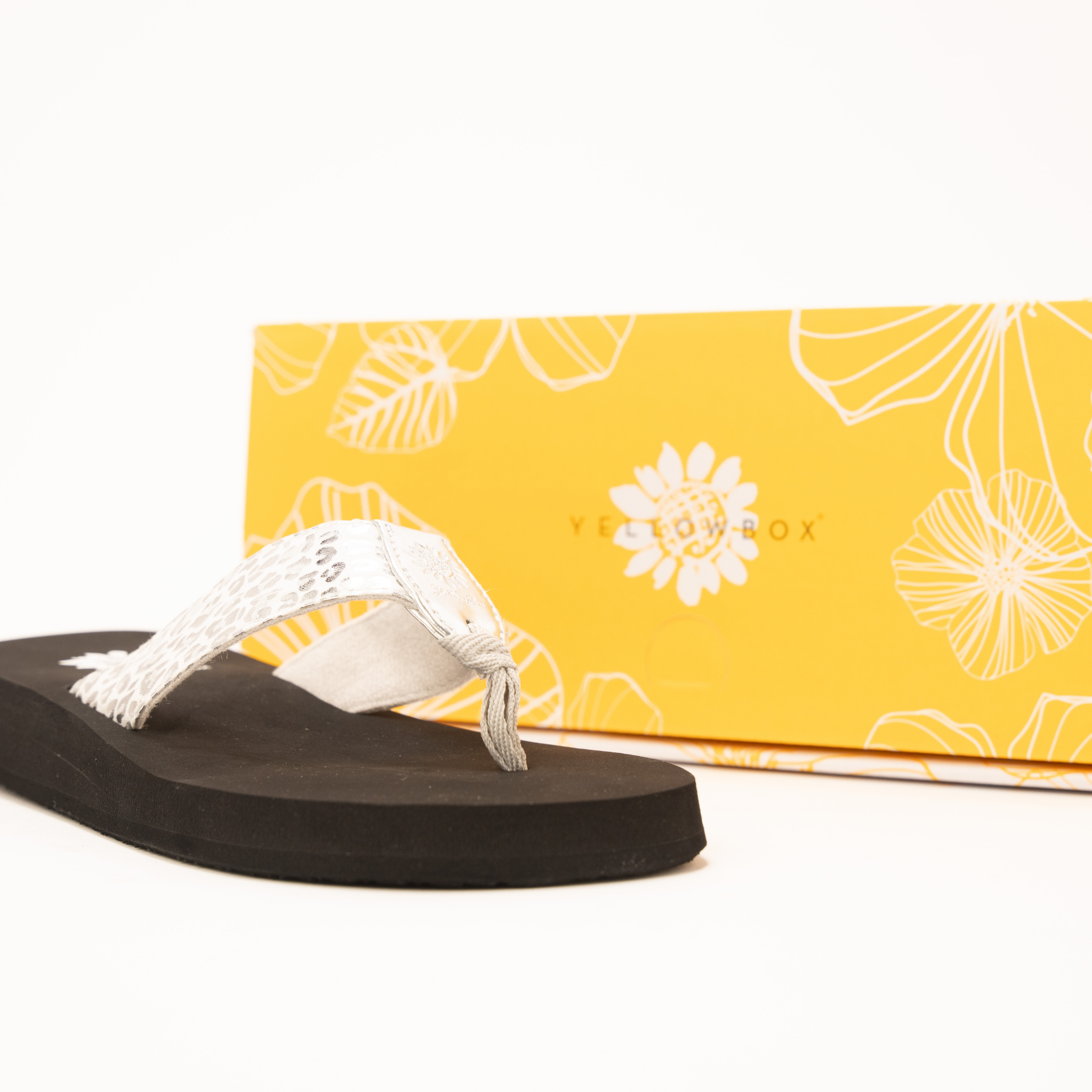 Women's Yellow Box White and Silver Cheetah Print Flip Flops 60340-FERRARA - Crazy House Western Wear