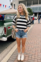Women's Black and White Gameday Stripe Knit Oversized Top 