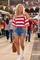 Women's Red and White Gameday Stripe Knit Oversized Top 