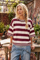 Women's Maroon and White Stripe Knit Oversized Top
