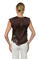Women's Brown Sleeveless Mixed Lace Top 