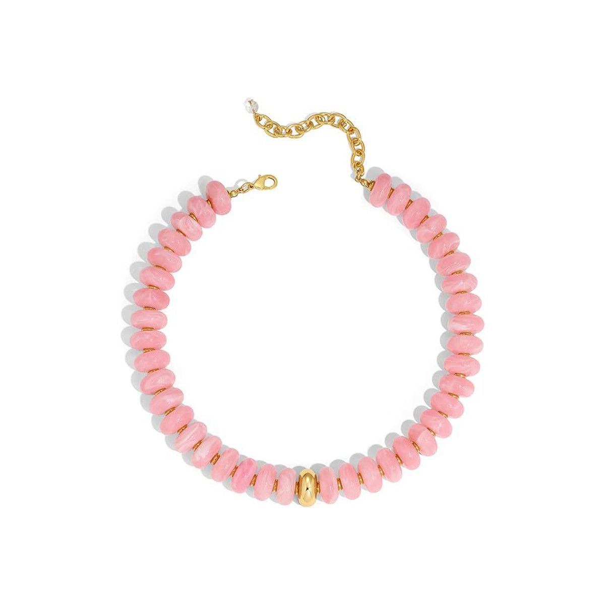 Women's Pink Resin Beaded Stackable Chain Necklace W162730